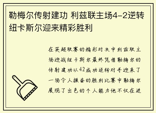 勒梅尔传射建功 利兹联主场4-2逆转纽卡斯尔迎来精彩胜利